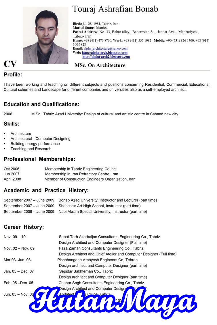 contoh surat lamaran kerja - curriculum vitae (cv) resume